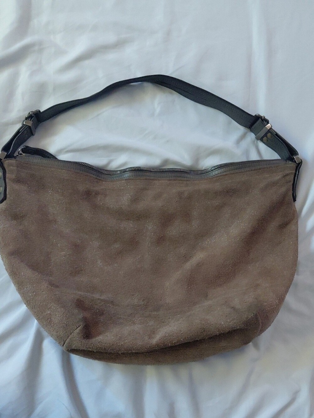Vintage Natasha Durham Original Hobo Bag Suede Espresso Brown Metallic Dusted